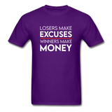 Losers Make Excuses Winners Make Money Men's Motivational T-Shirt - purple