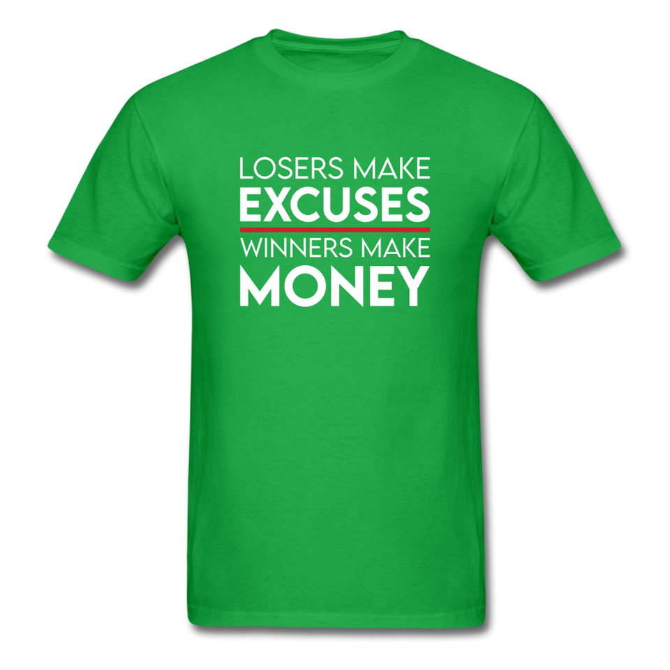 Losers Make Excuses Winners Make Money Men's Motivational T-Shirt - bright green