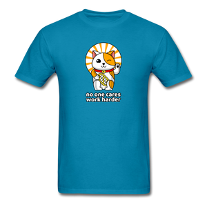 No One Cares Work Harder Men's Motivational T-Shirt - turquoise