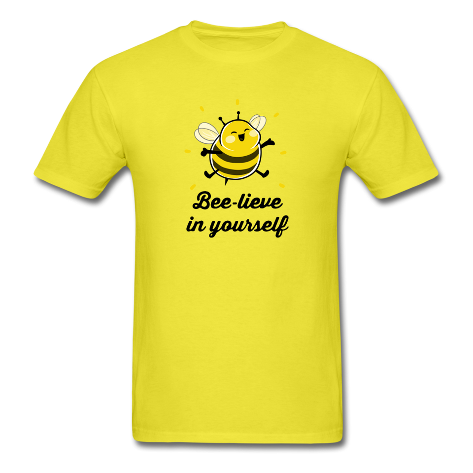 Bee-lieve In Yourself Men's Motivational T-Shirt - yellow