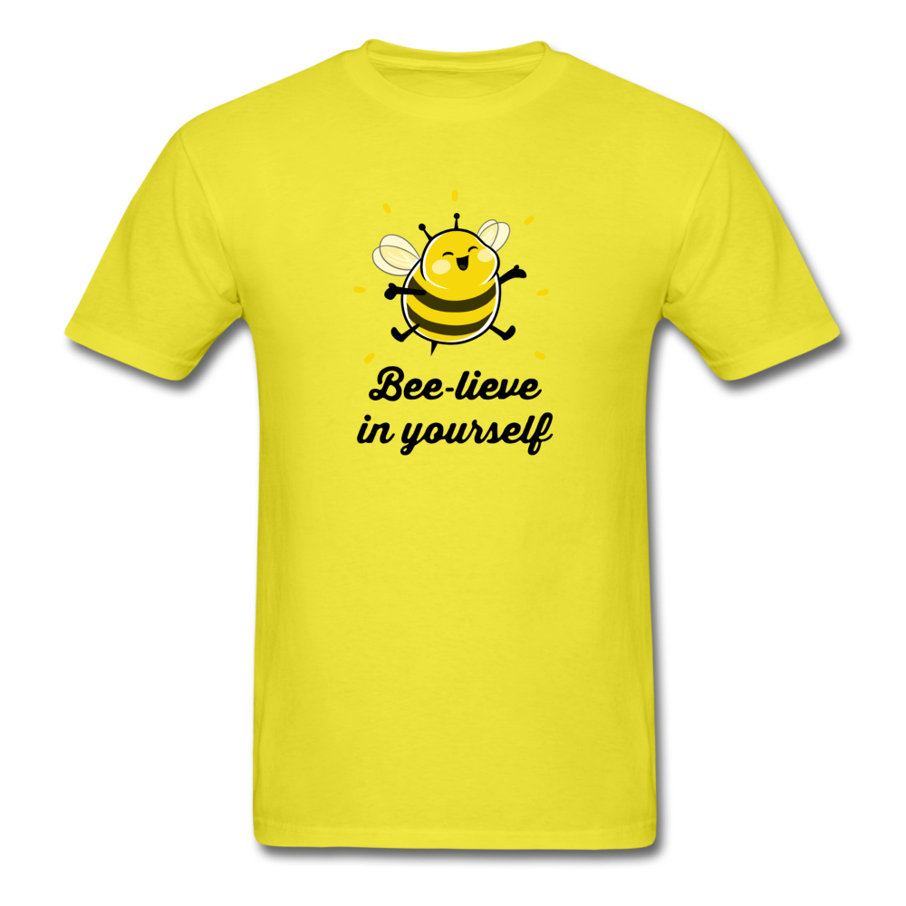 Bee-lieve In Yourself Men's Motivational T-Shirt - yellow