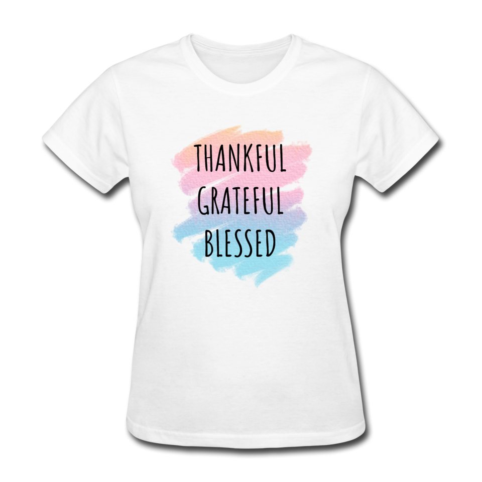 Thankful Grateful Blessed Women's T-Shirt - white