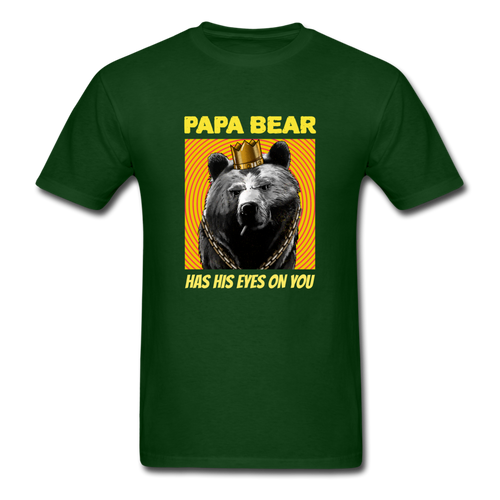 Papa Bear Has His Eyes On You Men's Funny T-Shirt - forest green