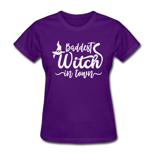Baddest Witch In Town Women's Funny Halloween T-Shirt - purple