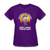 Zombies Eat Brain Don't Worry You're Safe Women's Funny Halloween T-Shirt - purple