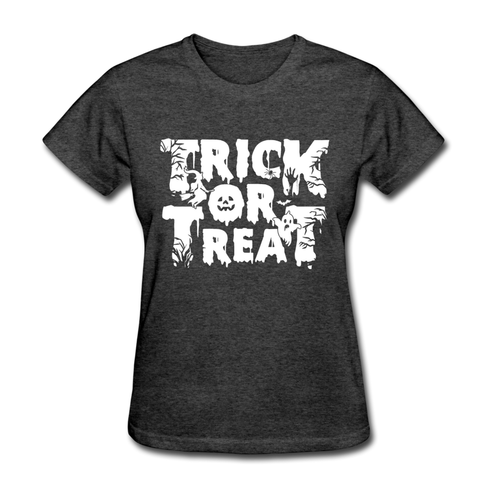 Trick Or Treat Women's Funny Halloween T-Shirt - heather black