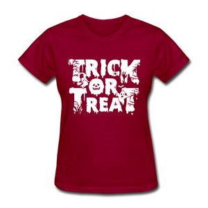 Trick Or Treat Women's Funny Halloween T-Shirt - dark red