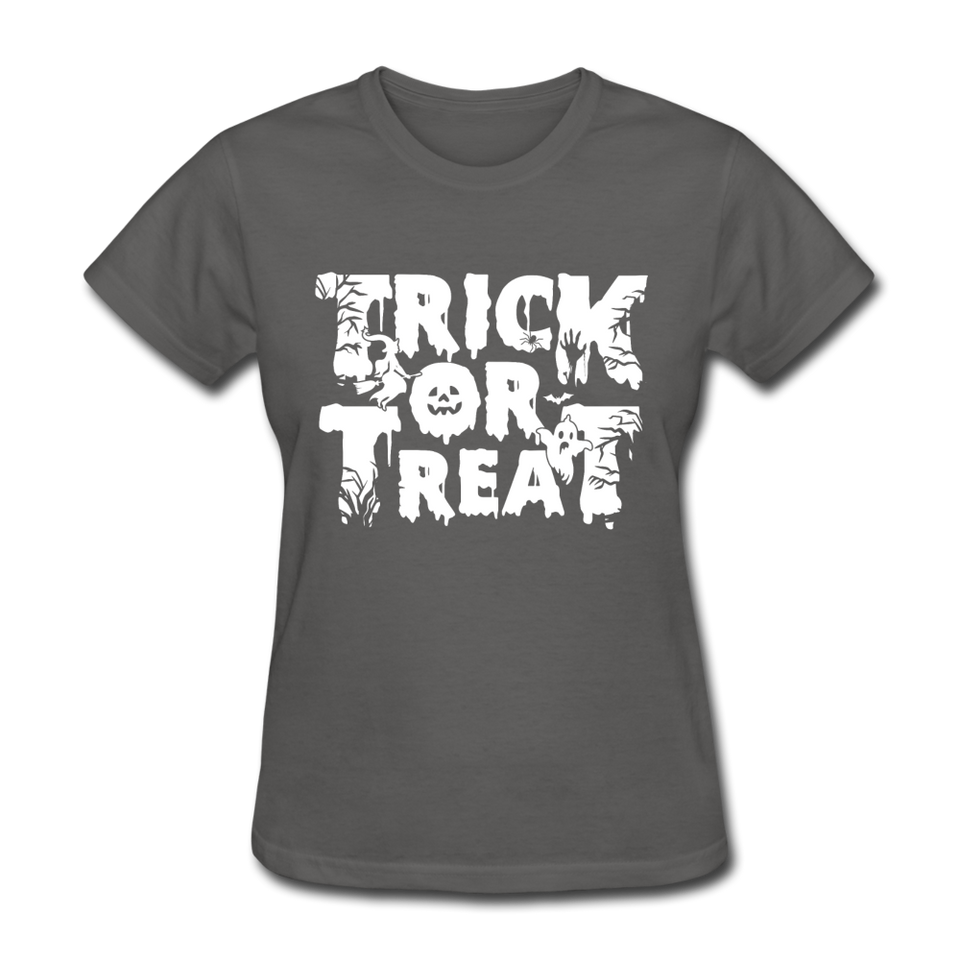 Trick Or Treat Women's Funny Halloween T-Shirt - charcoal