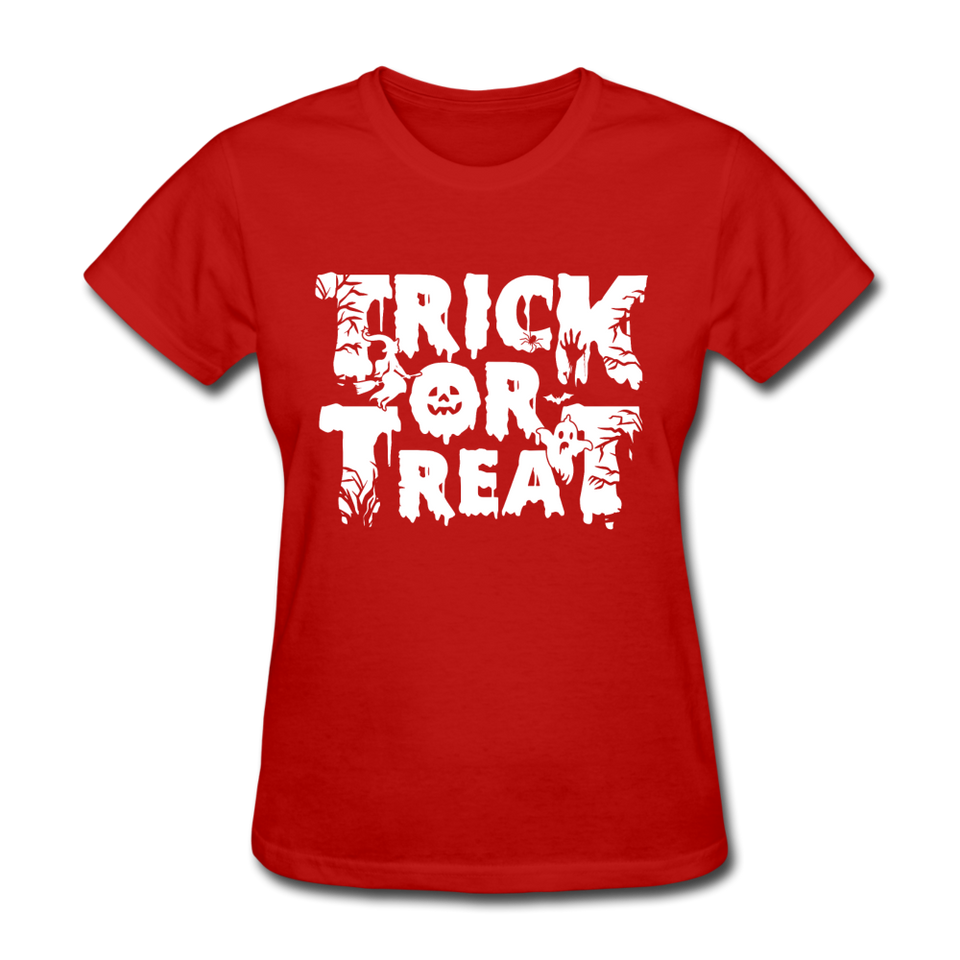Trick Or Treat Women's Funny Halloween T-Shirt - red