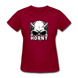 Horny Women's Funny Halloween T-Shirt - dark red