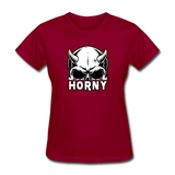Horny Women's Funny Halloween T-Shirt - dark red