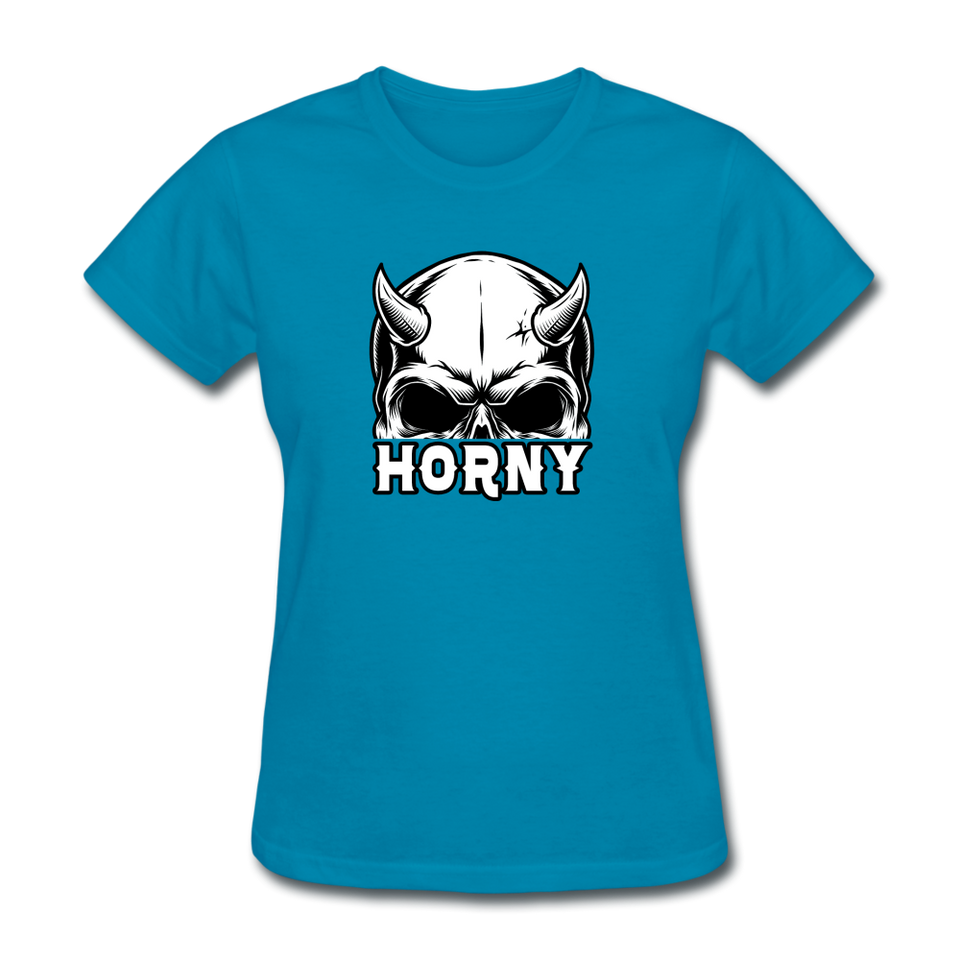 Horny Women's Funny Halloween T-Shirt - turquoise