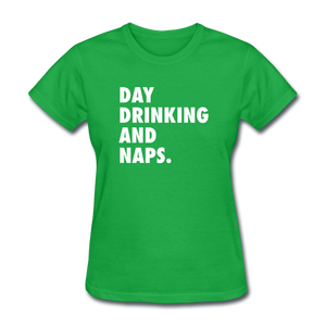 Day Drinking And Naps Women's Funny T-Shirt - bright green
