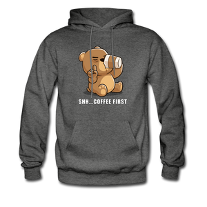 Shh.. Coffee First Hoodie - charcoal gray