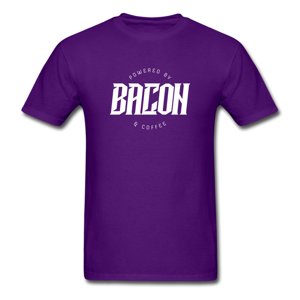 Powered By Bacon & Coffee Men's Funny T-Shirt - purple