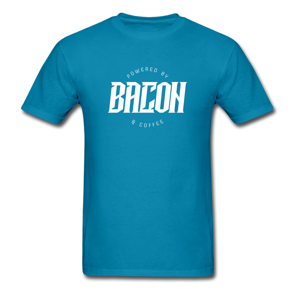 Powered By Bacon & Coffee Men's Funny T-Shirt - turquoise