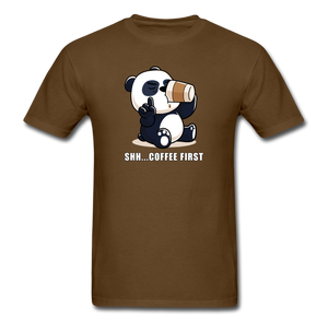 Shh.. Coffee First Panda Men's Funny T-Shirt (Dark Colors) - brown