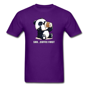 Shh.. Coffee First Panda Men's Funny T-Shirt (Dark Colors) - purple