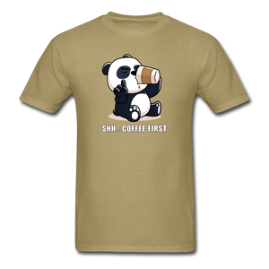 Shh.. Coffee First Panda Men's Funny T-Shirt (Dark Colors) - khaki