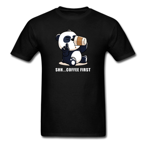 Shh.. Coffee First Panda Men's Funny T-Shirt (Dark Colors) - black