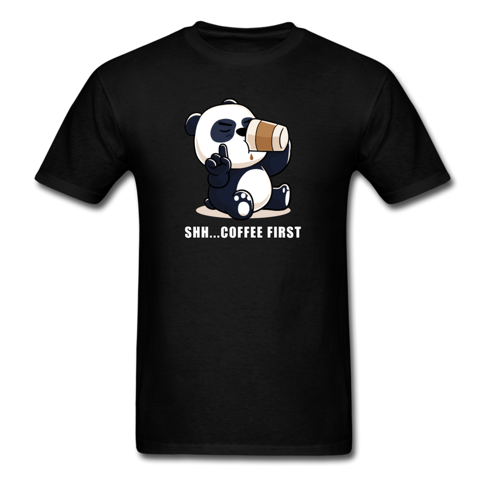 Shh.. Coffee First Panda Men's Funny T-Shirt (Dark Colors) - black