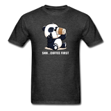 Shh.. Coffee First Panda Men's Funny T-Shirt (Dark Colors) - heather black