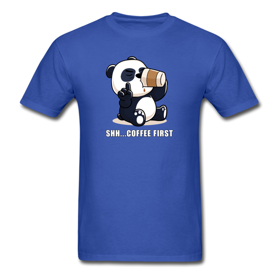 Shh.. Coffee First Panda Men's Funny T-Shirt (Dark Colors) - royal blue