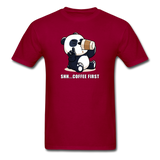 Shh.. Coffee First Panda Men's Funny T-Shirt (Dark Colors) - dark red