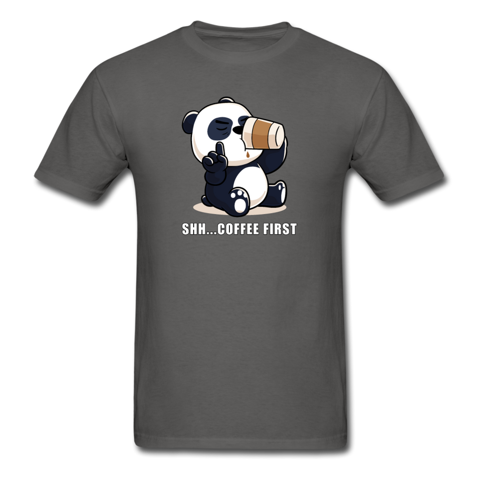 Shh.. Coffee First Panda Men's Funny T-Shirt (Dark Colors) - charcoal