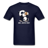 Shh.. Coffee First Panda Men's Funny T-Shirt (Dark Colors) - navy