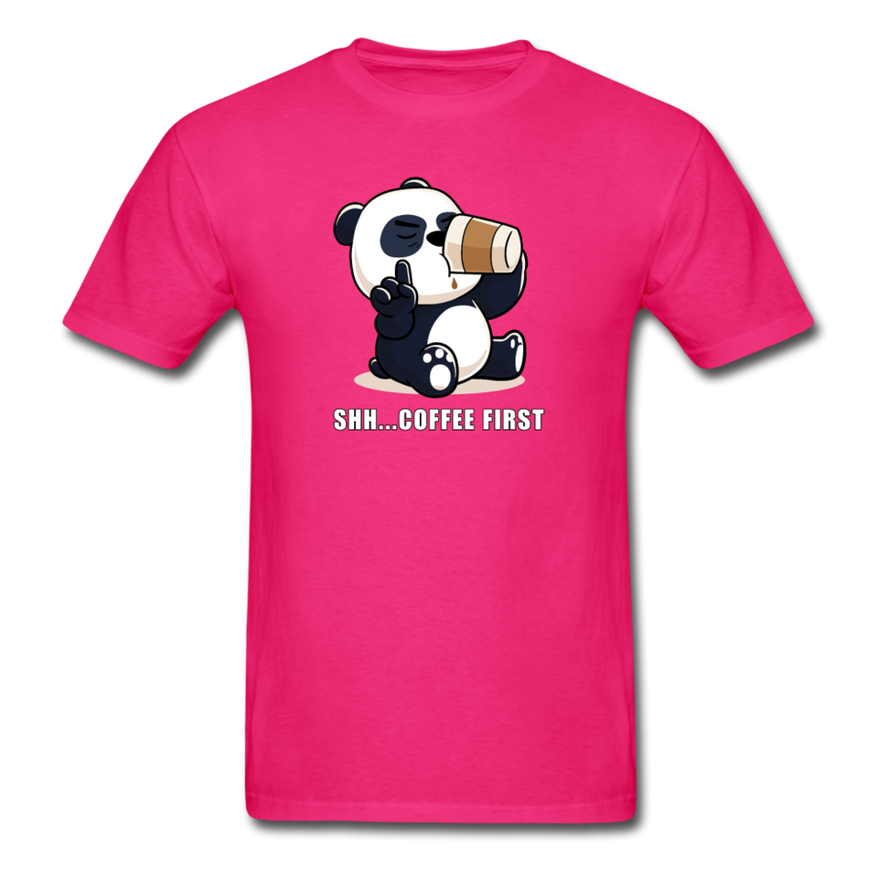 Shh.. Coffee First Panda Men's Funny T-Shirt (Dark Colors) - fuchsia