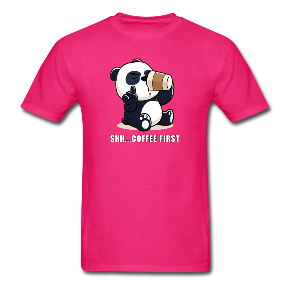 Shh.. Coffee First Panda Men's Funny T-Shirt (Dark Colors) - fuchsia
