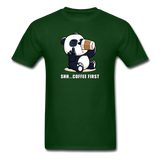 Shh.. Coffee First Panda Men's Funny T-Shirt (Dark Colors) - forest green