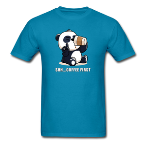Shh.. Coffee First Panda Men's Funny T-Shirt (Dark Colors) - turquoise
