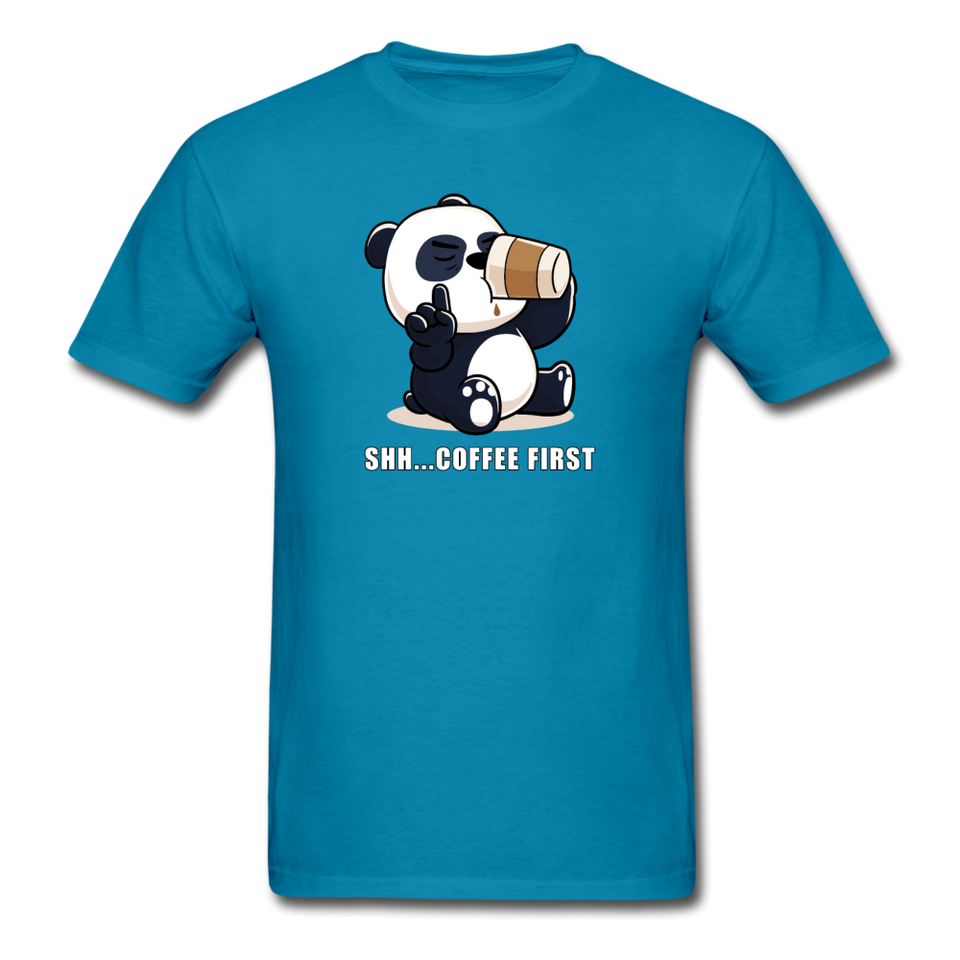 Shh.. Coffee First Panda Men's Funny T-Shirt (Dark Colors) - turquoise