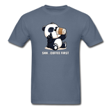 Shh.. Coffee First Panda Men's Funny T-Shirt (Dark Colors) - denim