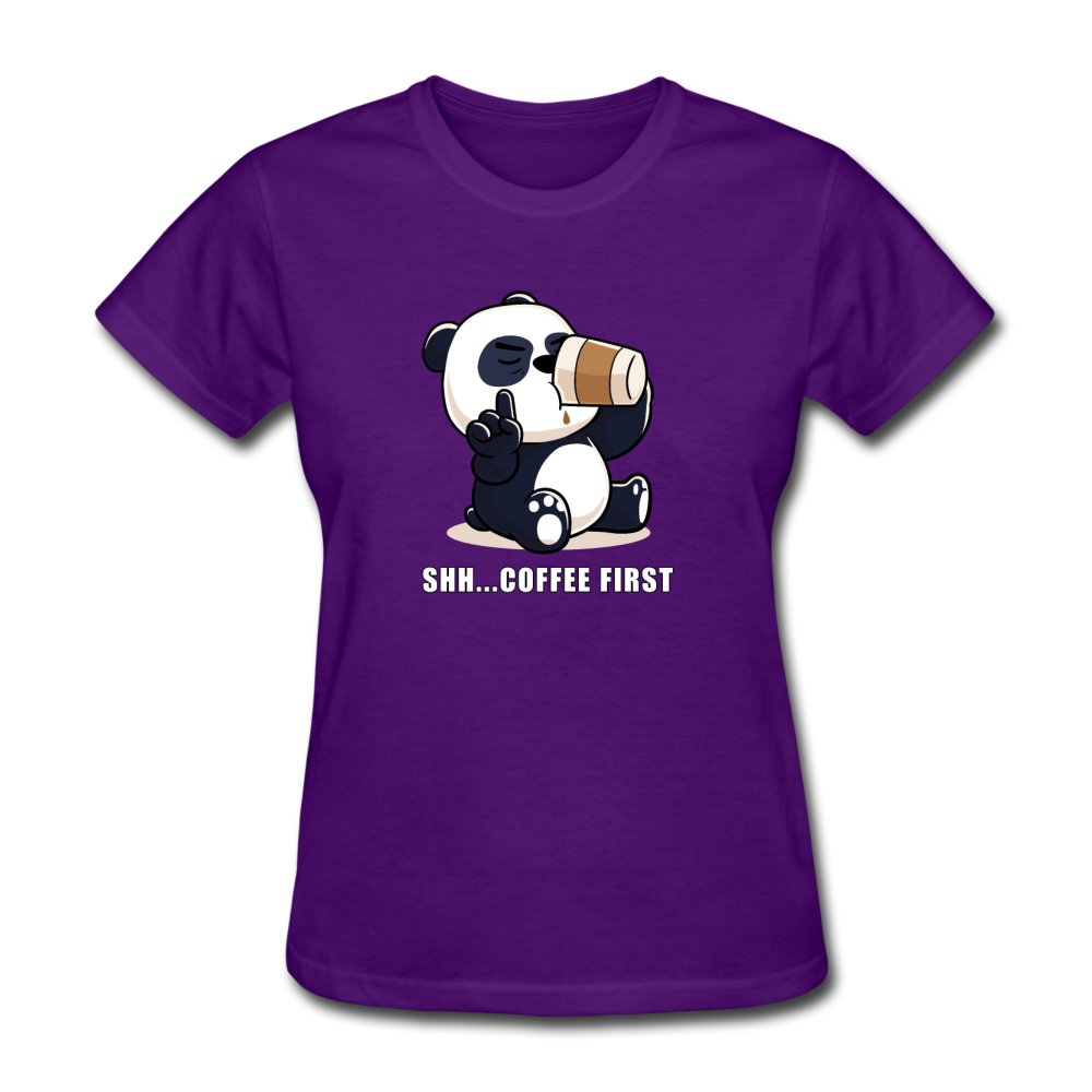 Shh.. Coffee First Panda Women's Funny T-Shirt (Dark Colors) - purple