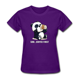 Shh.. Coffee First Panda Women's Funny T-Shirt (Dark Colors) - purple