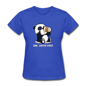Shh.. Coffee First Panda Women's Funny T-Shirt (Dark Colors) - royal blue