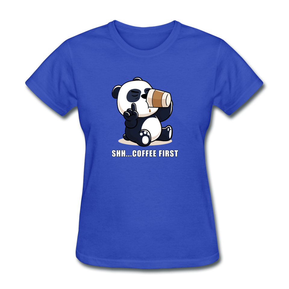 Shh.. Coffee First Panda Women's Funny T-Shirt (Dark Colors) - royal blue