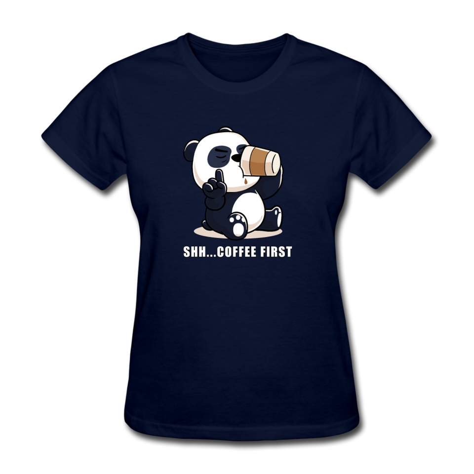 Shh.. Coffee First Panda Women's Funny T-Shirt (Dark Colors) - navy