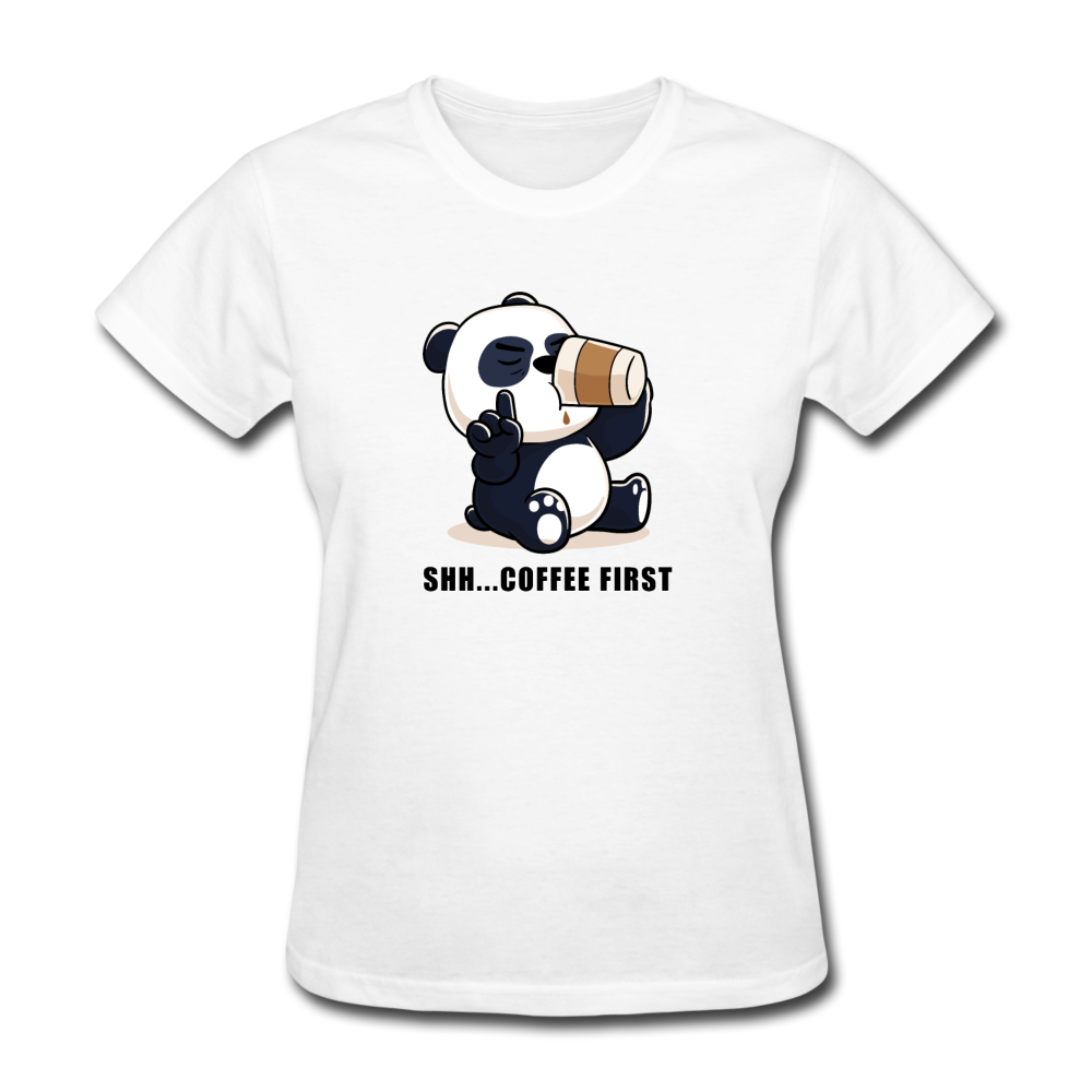 Shh.. Coffee First Panda Women's Funny T-Shirt (Light Colors) - white