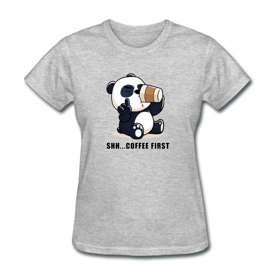 Shh.. Coffee First Panda Women's Funny T-Shirt (Light Colors) - heather gray