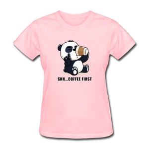 Shh.. Coffee First Panda Women's Funny T-Shirt (Light Colors) - pink