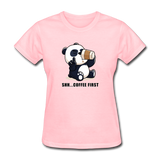 Shh.. Coffee First Panda Women's Funny T-Shirt (Light Colors) - pink