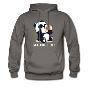 Shh.. Coffee First Panda Hoodie - asphalt gray