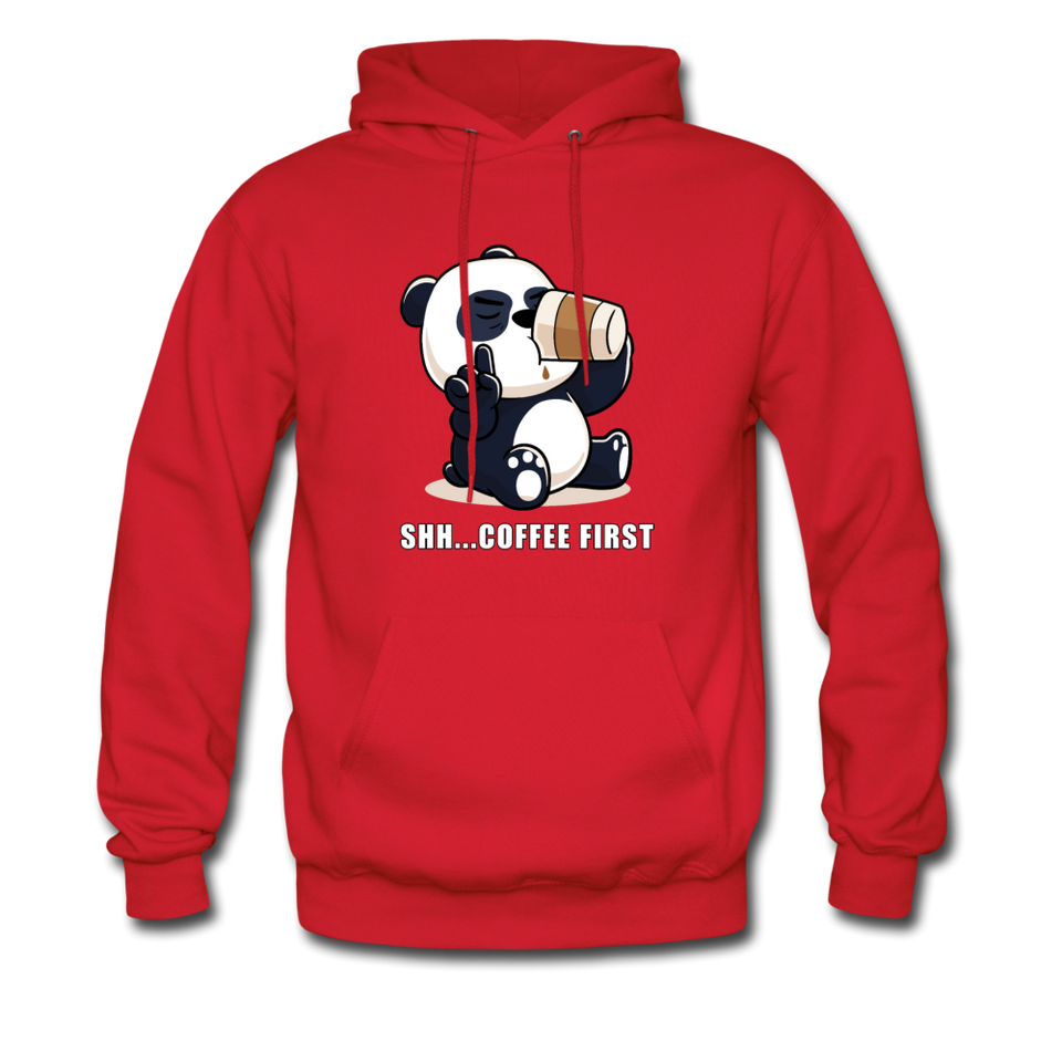 Shh.. Coffee First Panda Hoodie - red