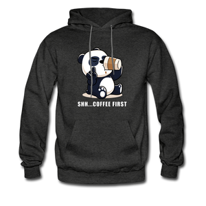 Shh.. Coffee First Panda Hoodie - charcoal gray
