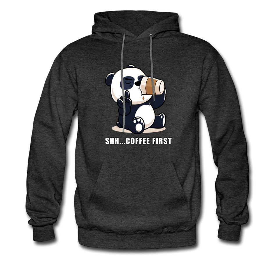Shh.. Coffee First Panda Hoodie - charcoal gray