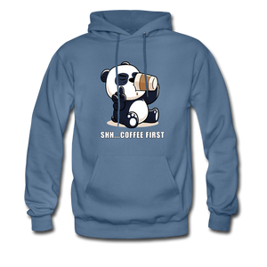 Shh.. Coffee First Panda Hoodie - denim blue